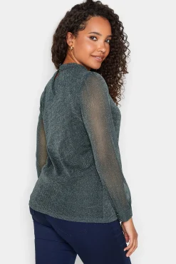 M&Co Womens Grey Shimmer Keyhole Blouse><noscript><img width=