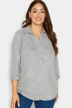 M&Co Womens Grey Soft Touch Half Placket Jersey Shirt>Women Blouses