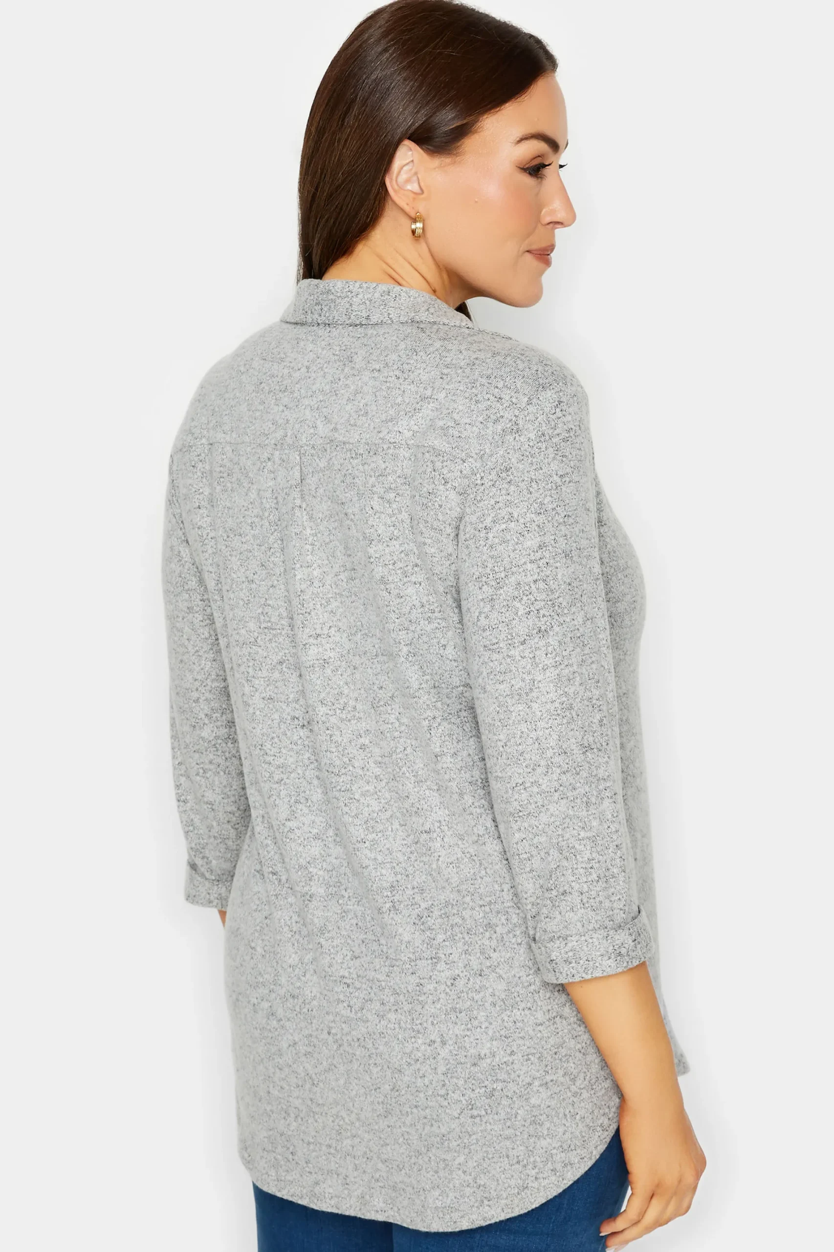 M&Co Womens Grey Soft Touch Half Placket Jersey Shirt>Women Blouses