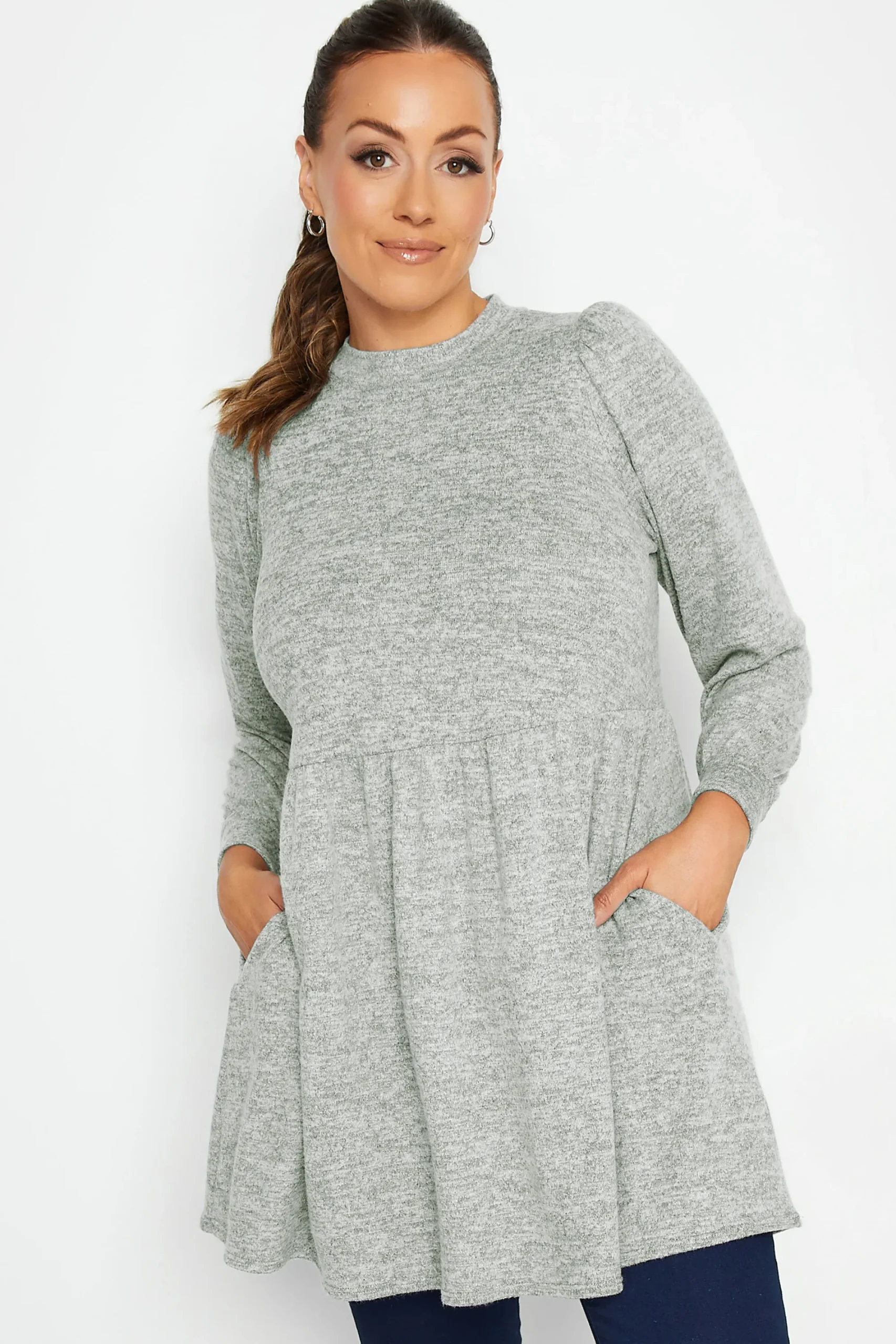 M&Co Womens Grey Soft Touch Smock Top>Women Long Sleeve Tops