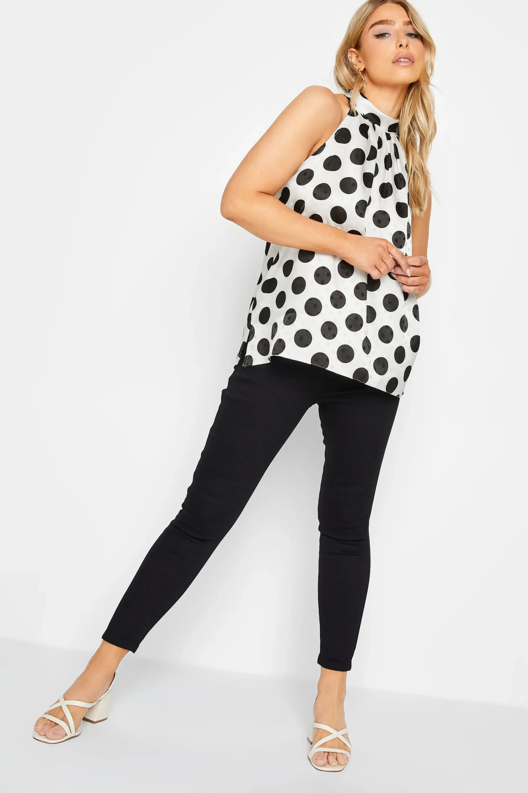 M&Co Womens Grey Spot Print Halterneck Blouse>Women Short Sleeve Tops