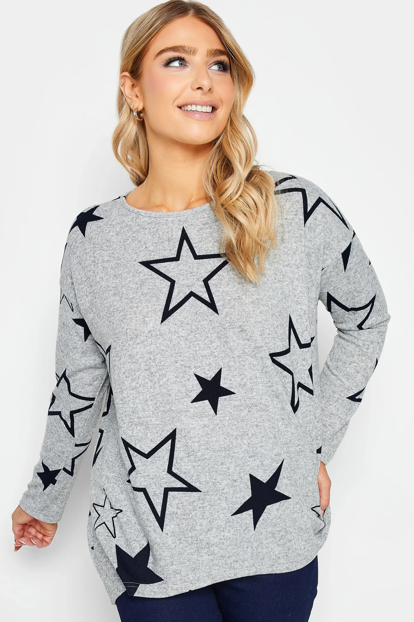 M&Co Womens Grey Star Print Jumper>Women Long Sleeve Tops