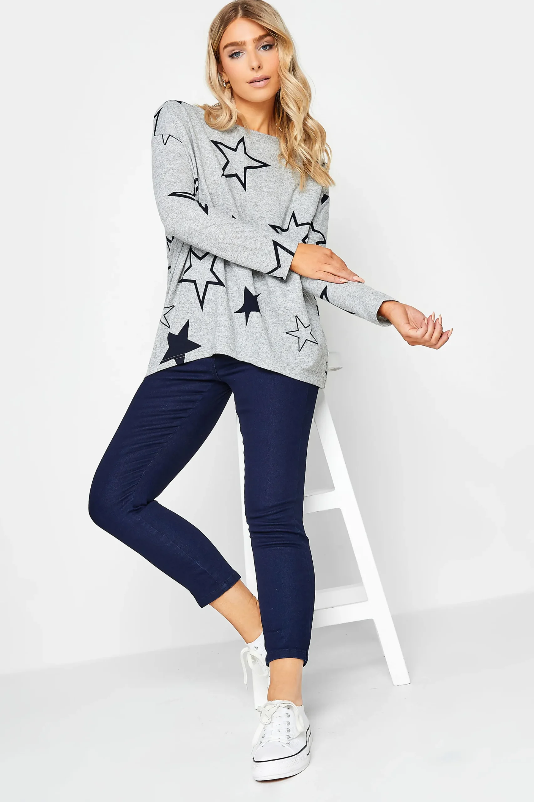 M&Co Womens Grey Star Print Jumper>Women Long Sleeve Tops