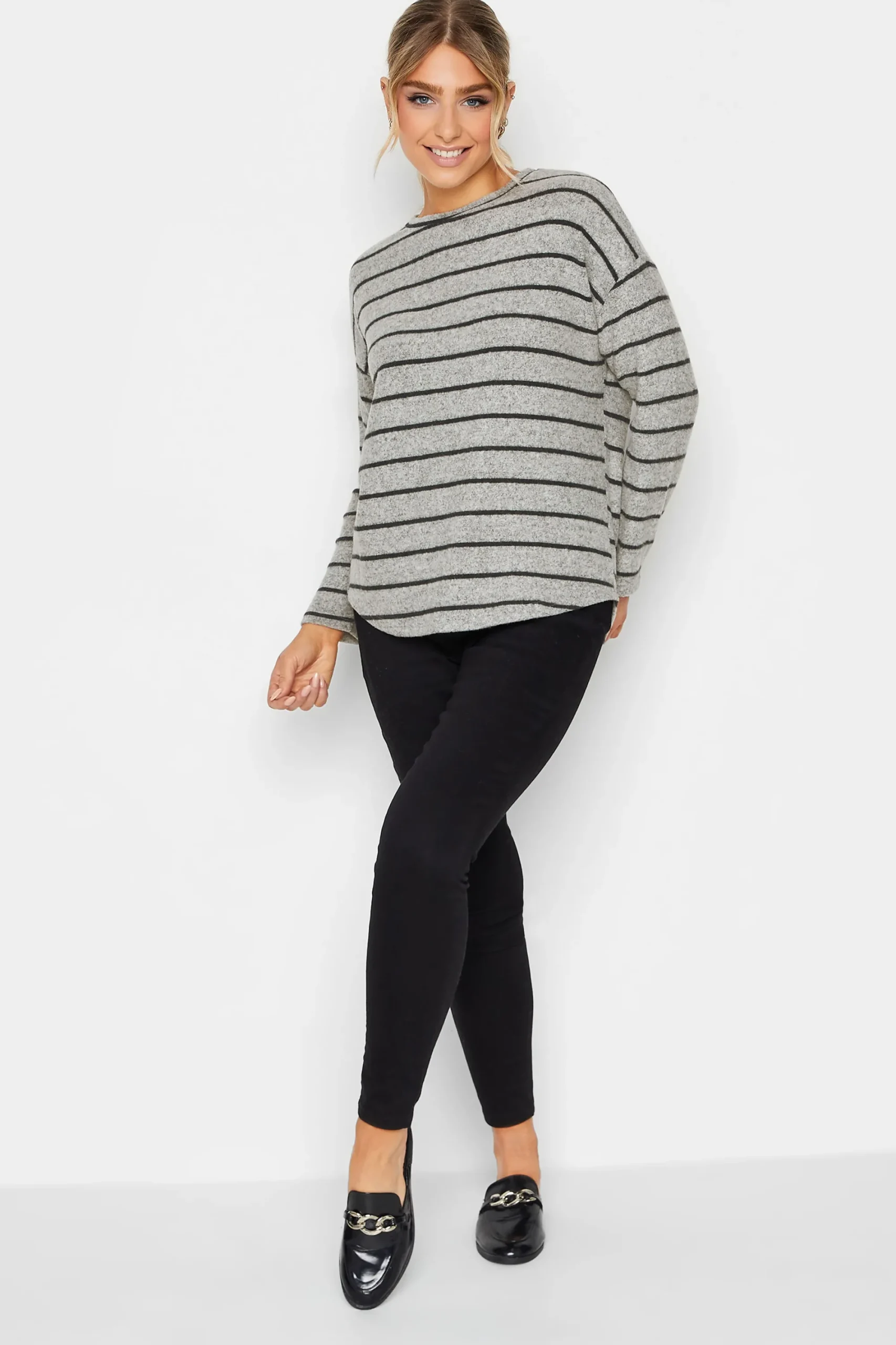 M&Co Womens Grey Stripe Jumper>Women Long Sleeve Tops