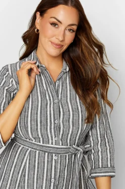M&Co Womens Grey Stripe Button Through Tie Waist Cotton Dress><noscript><img width=