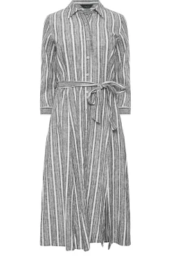 M&Co Womens Grey Stripe Button Through Tie Waist Cotton Dress><noscript><img width=