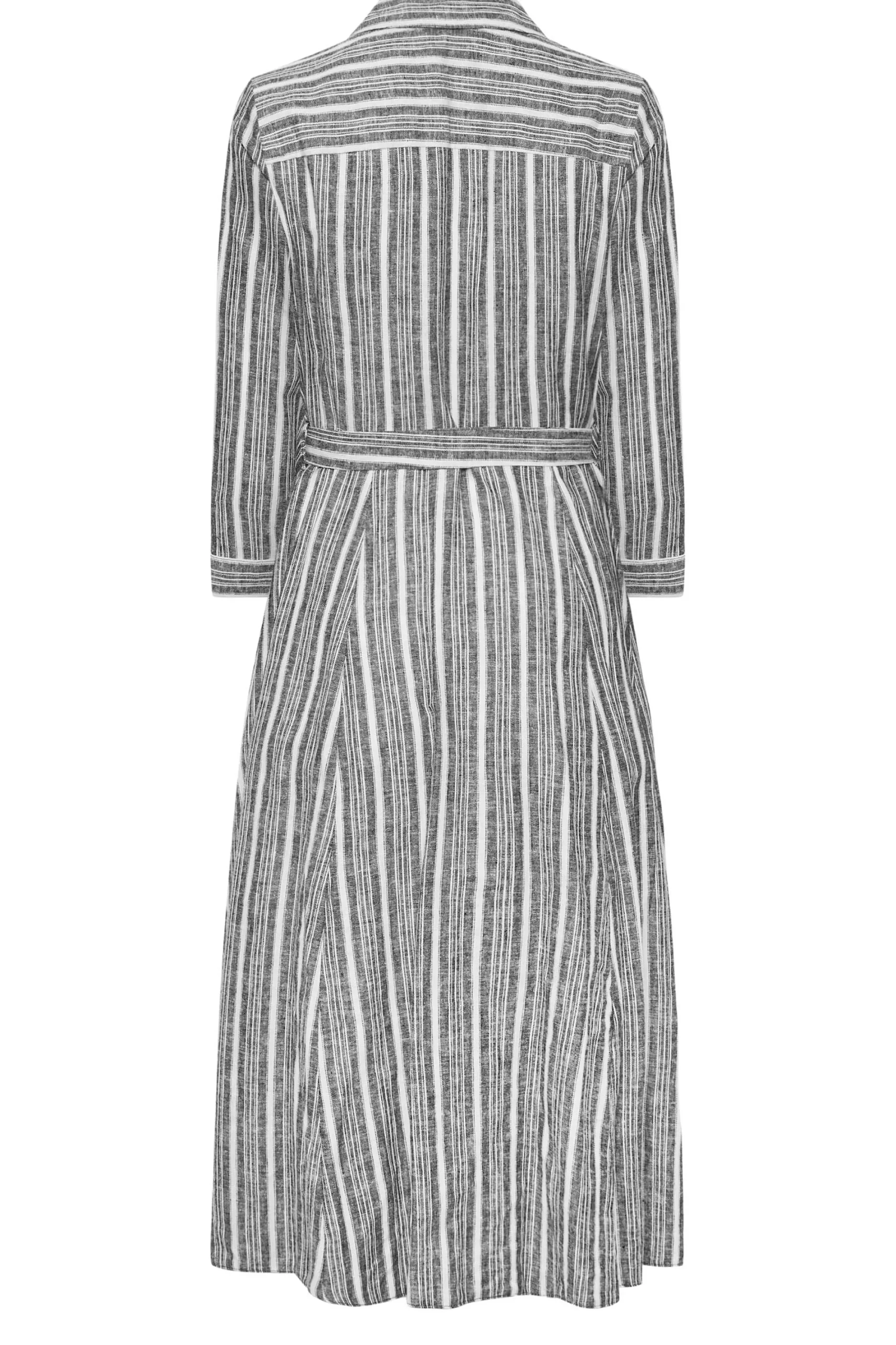 M&Co Womens Grey Stripe Button Through Tie Waist Cotton Dress>Women Shirt Dresses