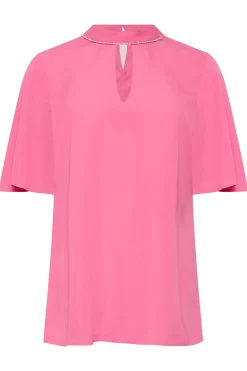 M&Co Womens Hot Pink Embellished Neck Keyhole Blouse><noscript><img width=