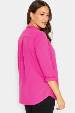 M&Co Womens Hot Pink Half Placket Jersey Shirt><noscript><img width=