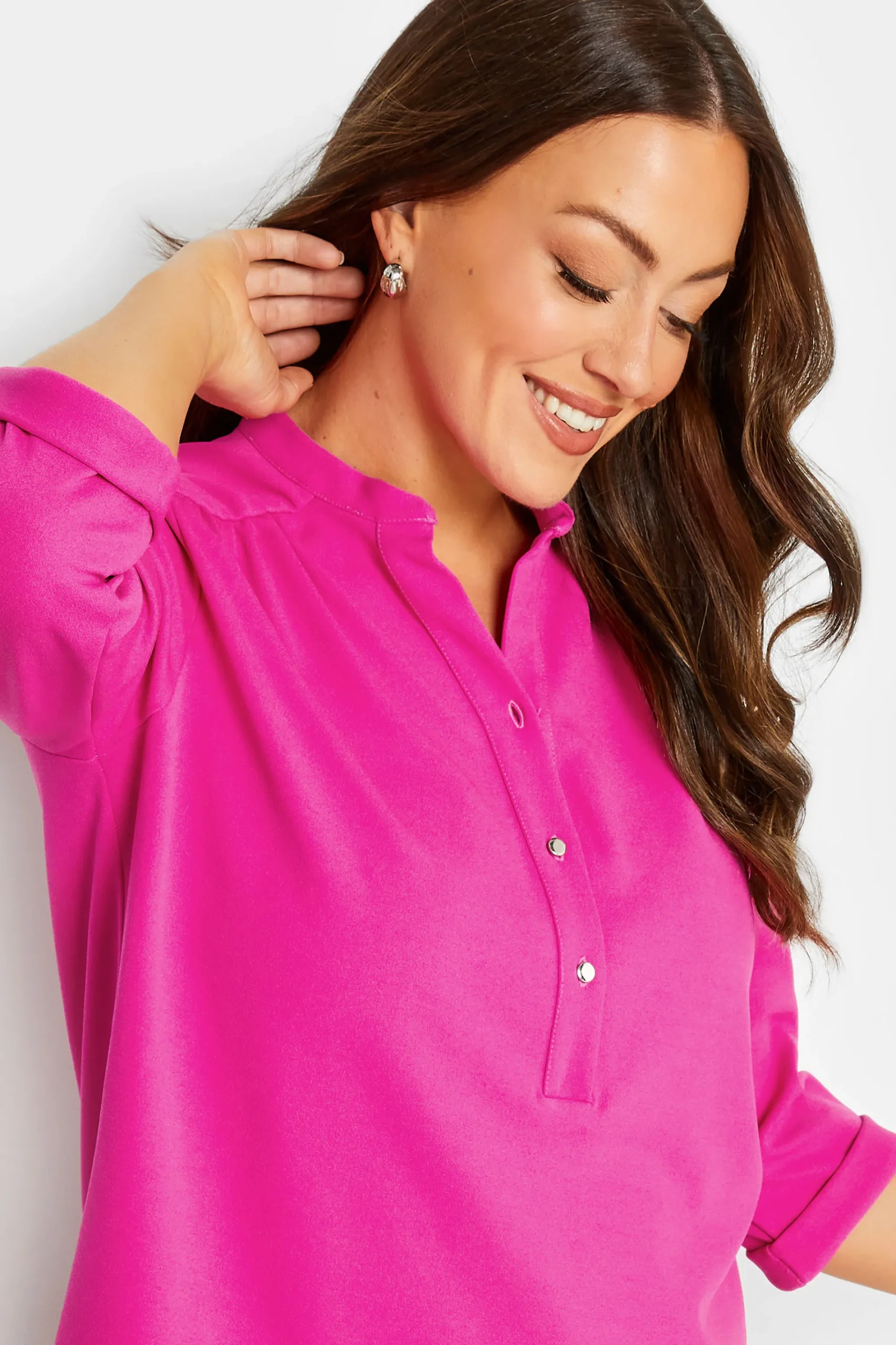 M&Co Womens Hot Pink Half Placket Jersey Shirt>Women Shirts