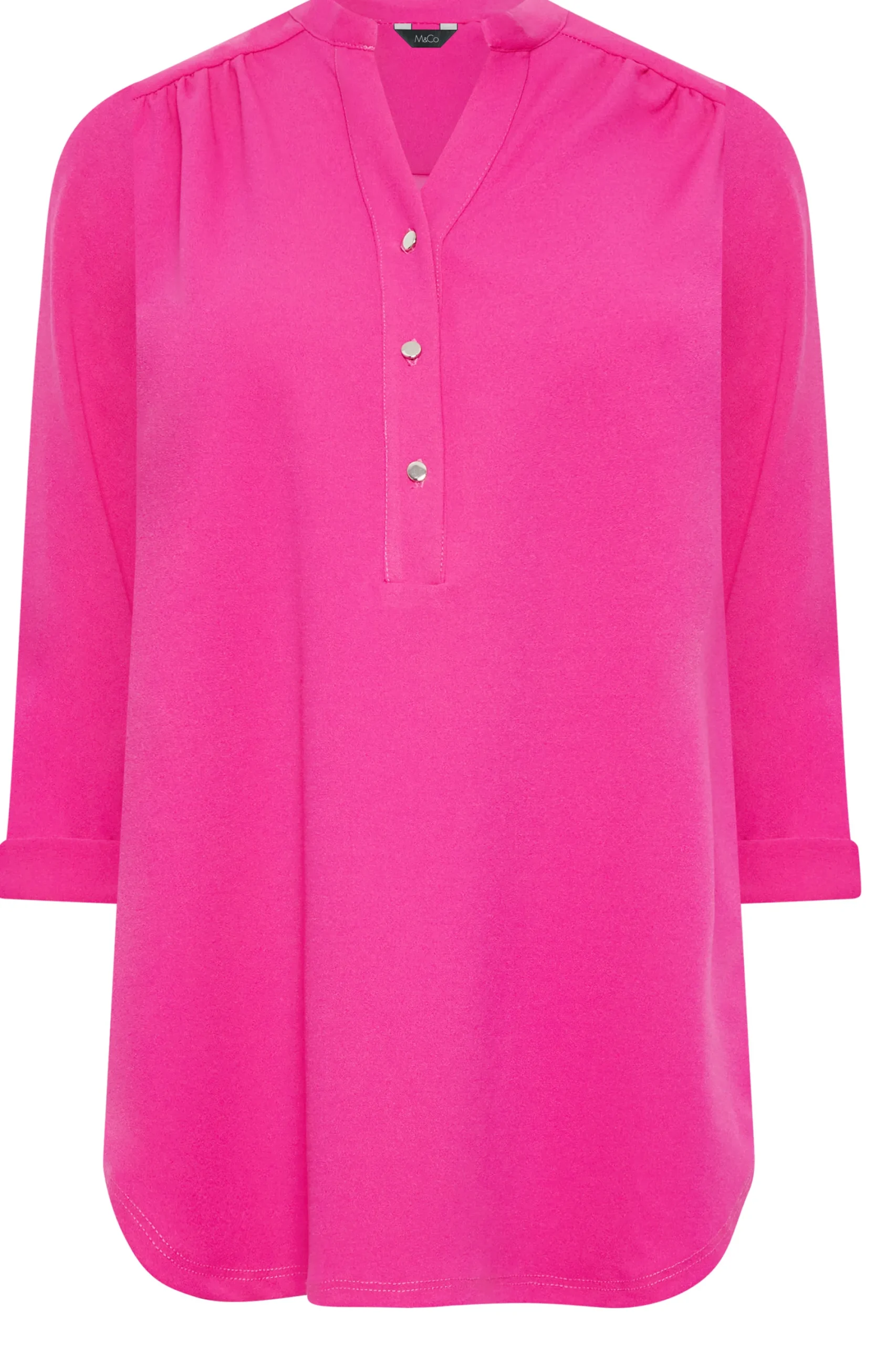 M&Co Womens Hot Pink Half Placket Jersey Shirt>Women Shirts
