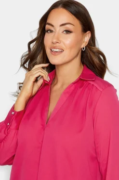 M&Co Womens Hot Pink V-Neck Collared Blouse><noscript><img width=