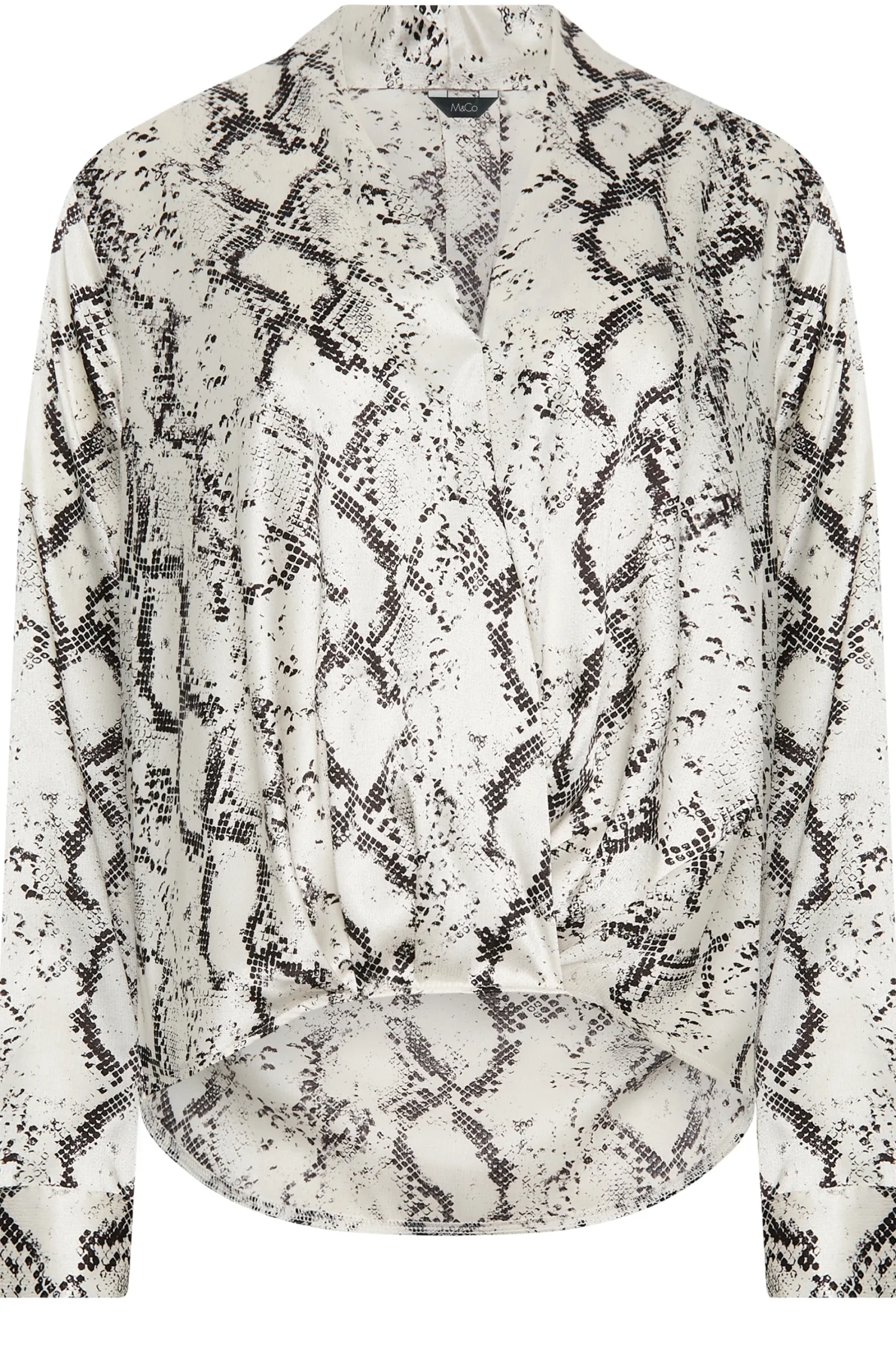 M&Co Womens Ivory White Snake Print Wrap Front Blouse>Women Long Sleeve Tops