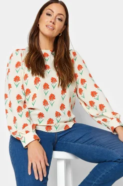 M&Co Womens Ivory White Floral Print Long Sleeve Blouse>Women Shirts