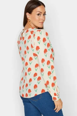 M&Co Womens Ivory White Floral Print Long Sleeve Blouse><noscript><img width=