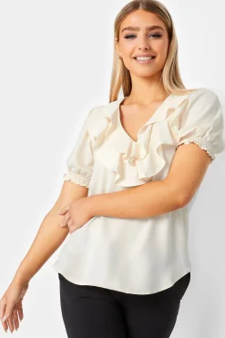 M&Co Womens Ivory White Frill Blouse>Women Short Sleeve Tops