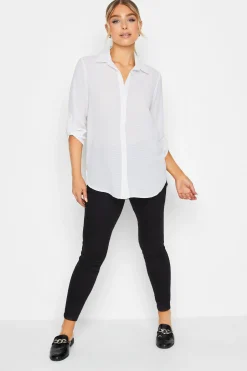 M&Co Womens Ivory White Dobby Check Tab Sleeve Shirt>Women Shirts