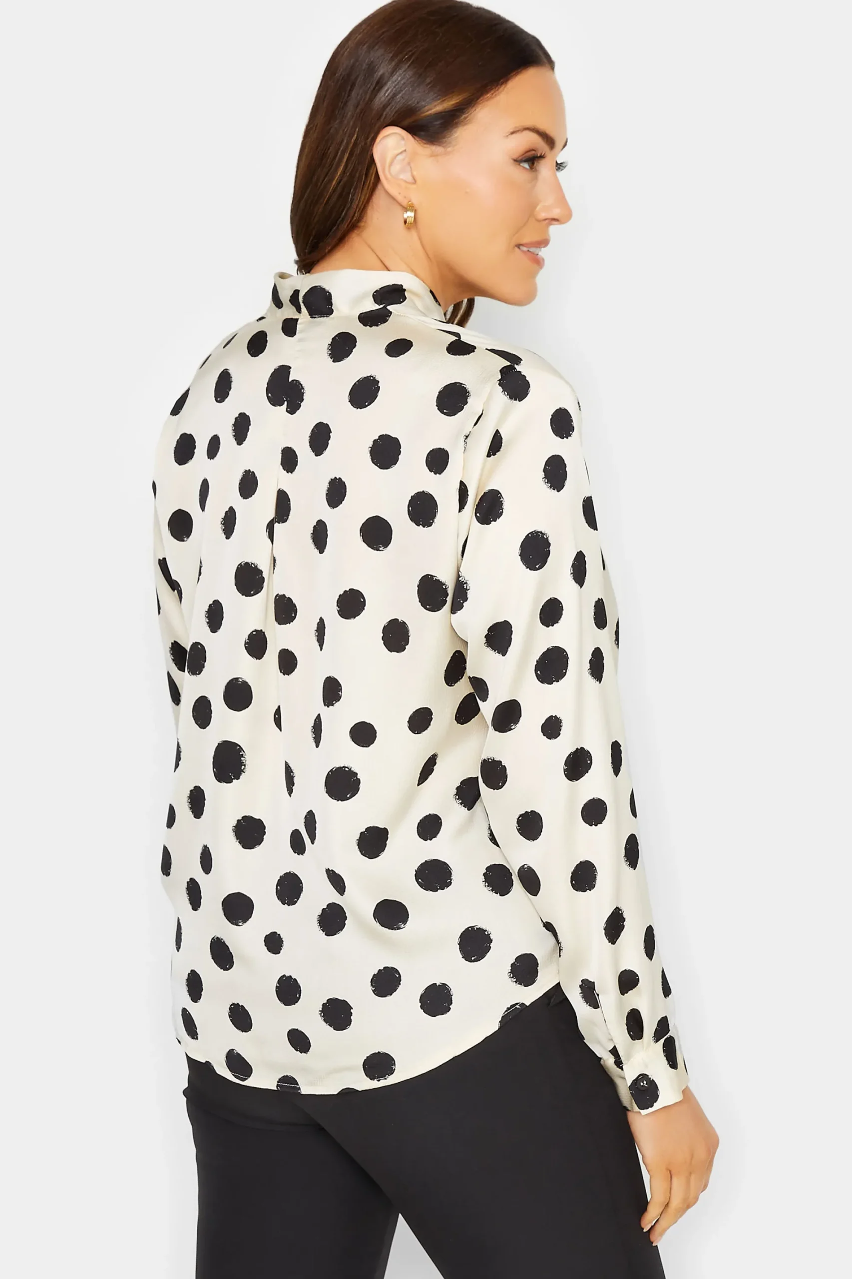 M&Co Womens Ivory White Polka Dot Print Wrap Front Blouse>Women Long Sleeve Tops