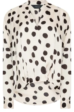 M&Co Womens Ivory White Polka Dot Print Wrap Front Blouse><noscript><img width=