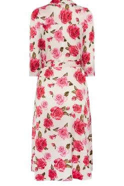 M&Co Womens Ivory White Rose Print Tie Waist Shirt Dress><noscript><img width=
