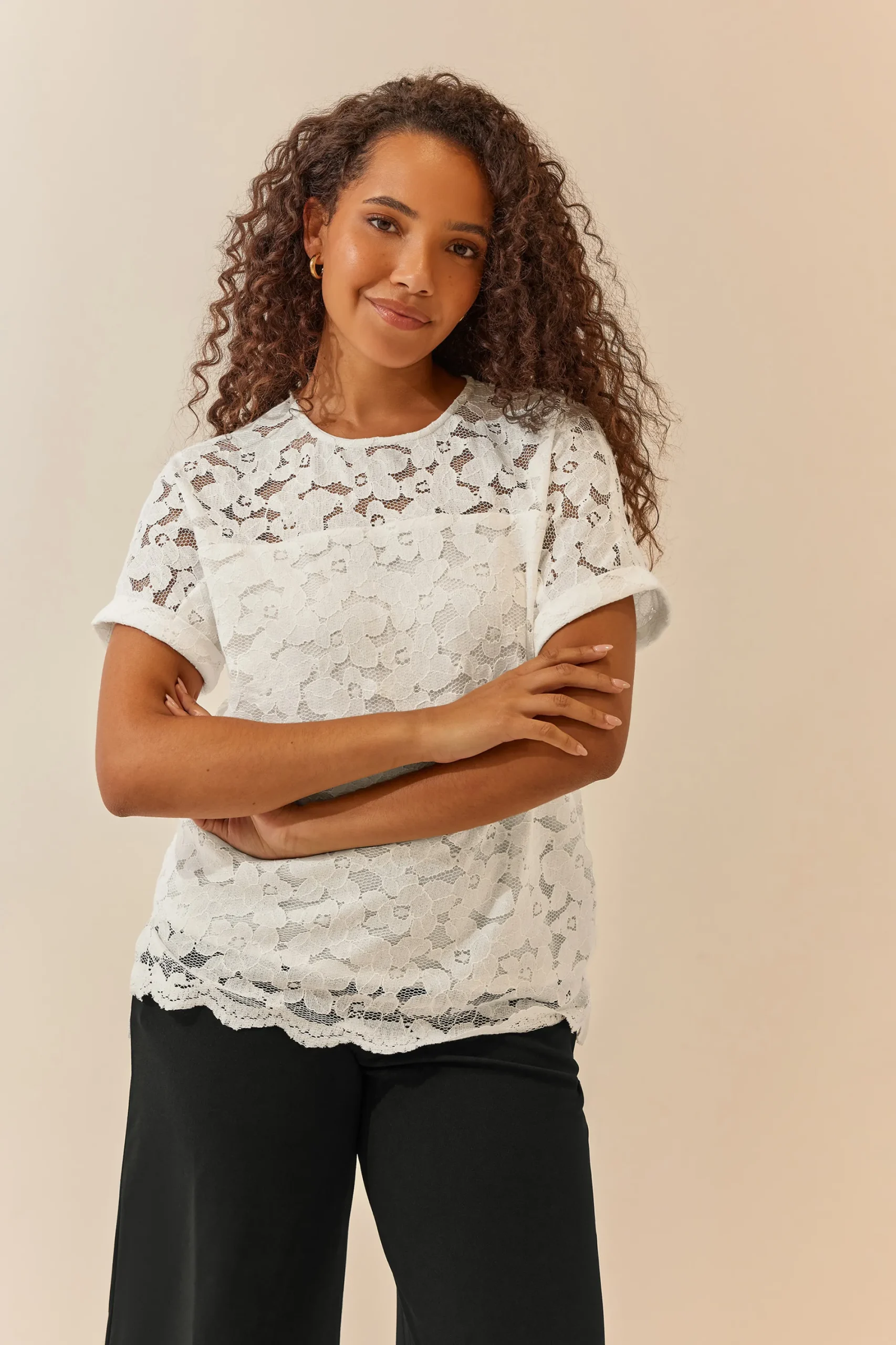 M&Co Womens Ivory White Lace Blouse>Women Blouses