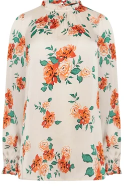M&Co Womens Ivory White Floral Print Frill Neck Blouse><noscript><img width=