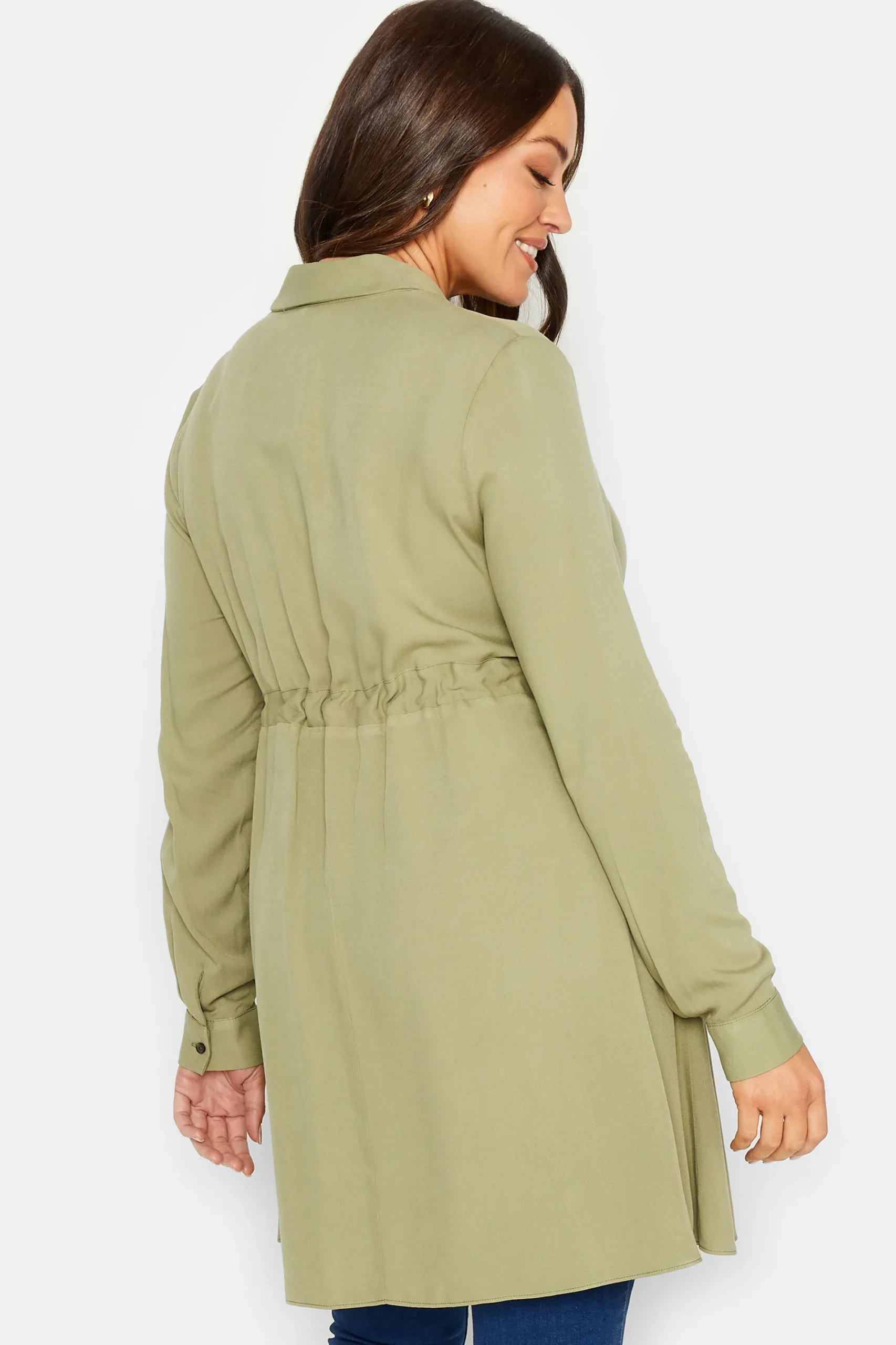 M&Co Womens Khaki Green Tie Waist Tunic Shirt>Women Shirts