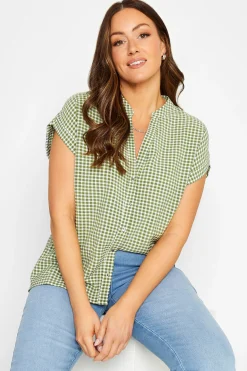 M&Co Womens Khaki Green Gingham Short Sleeve Shirt>Women Short Sleeve Tops