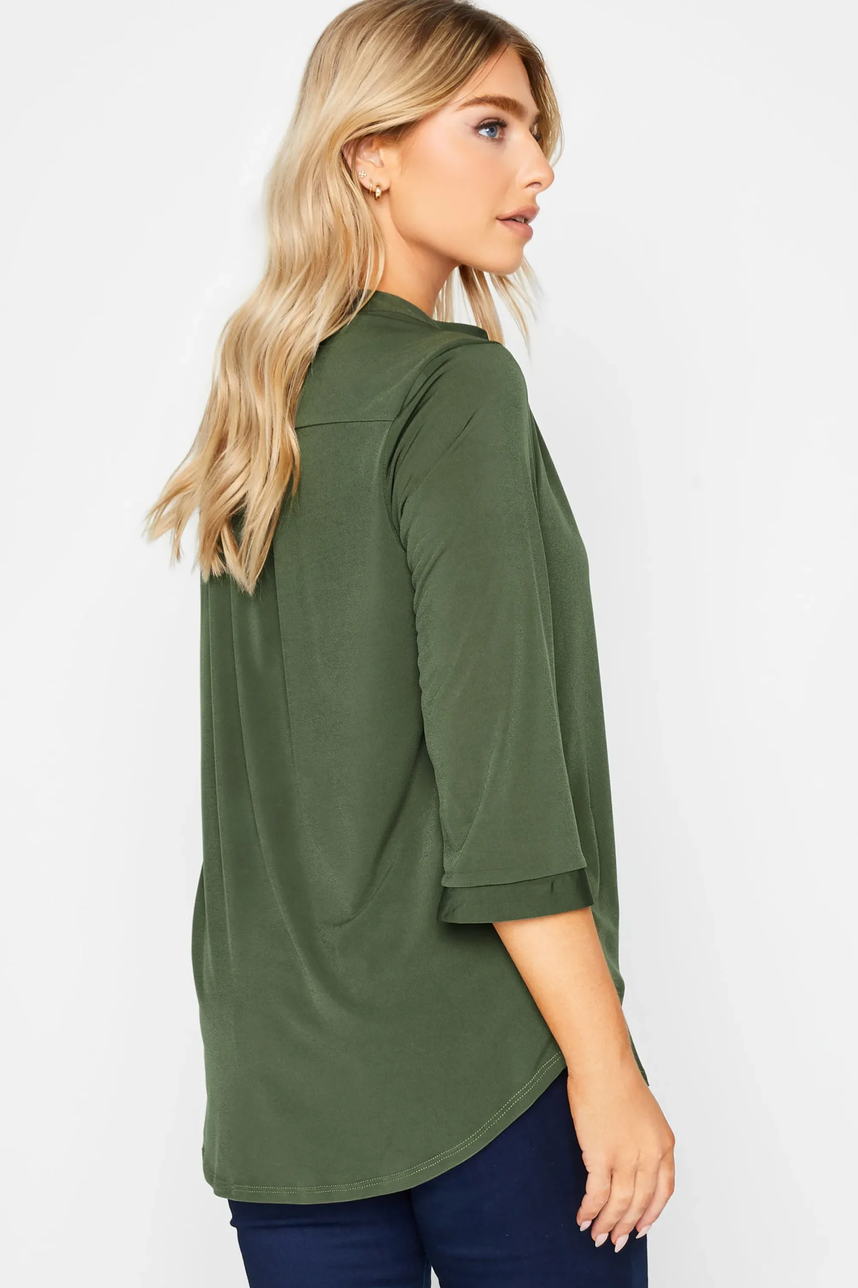 M&Co Womens Khaki Green Half Placket Shirt>Women Shirts
