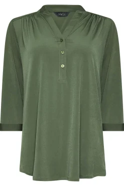 M&Co Womens Khaki Green Half Placket Shirt><noscript><img width=