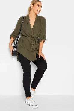 M&Co Womens Khaki Green Tie Waist Blouse>Women Shirts