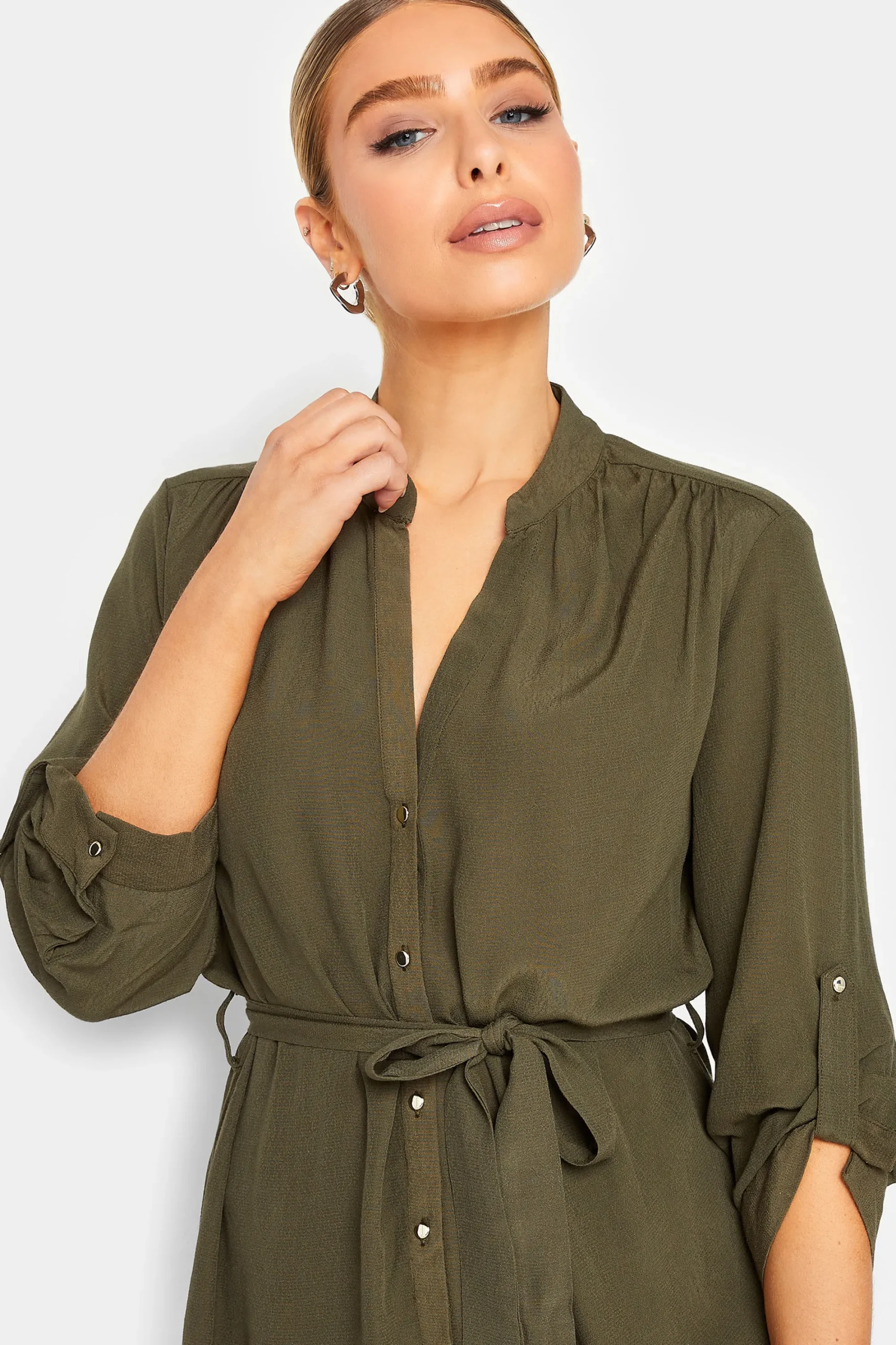 M&Co Womens Khaki Green Tie Waist Blouse>Women Shirts