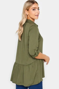 M&Co Womens Khaki Green Frill Hem Shirt><noscript><img width=