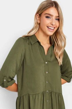 M&Co Womens Khaki Green Frill Hem Shirt><noscript><img width=