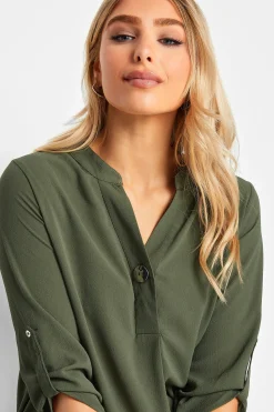 M&Co Womens Khaki Green Statement Button Tab Sleeve Shirt><noscript><img width=