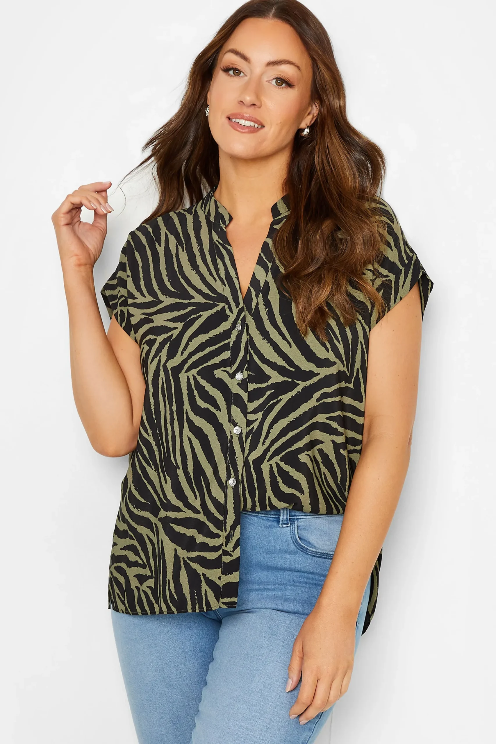 M&Co Womens Khaki Green Zebra Print Shirt>Women Shirts