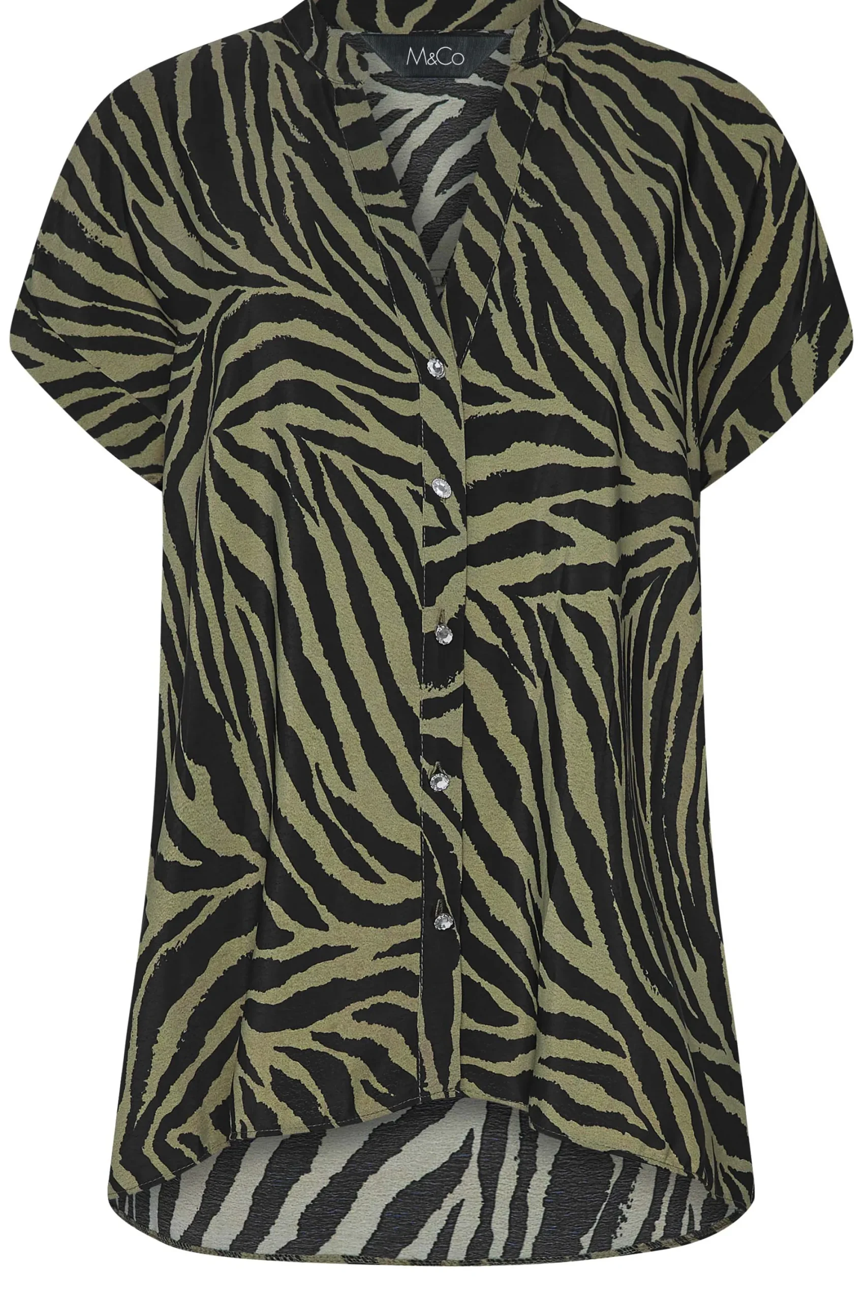 M&Co Womens Khaki Green Zebra Print Shirt>Women Shirts