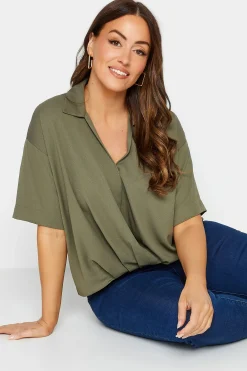 M&Co Womens Khaki Green V-Neck Wrap Blouse><noscript><img width=