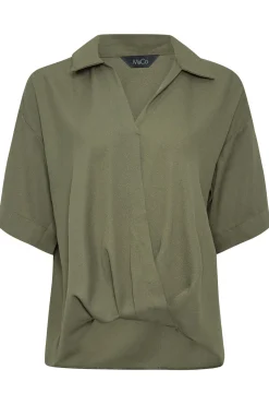 M&Co Womens Khaki Green V-Neck Wrap Blouse><noscript><img width=