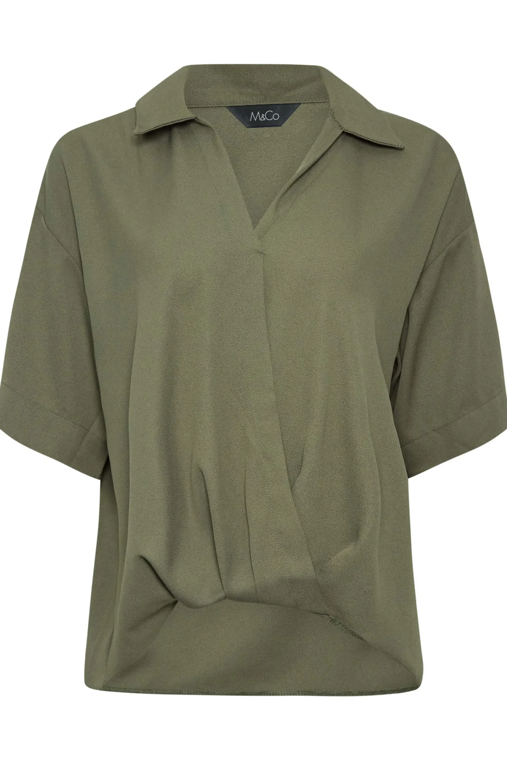 M&Co Womens Khaki Green V-Neck Wrap Blouse>Women Short Sleeve Tops