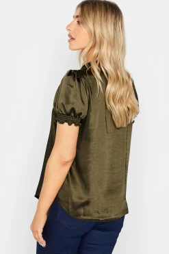M&Co Womens Khaki Green Frill Satin Blouse><noscript><img width=