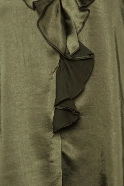 M&Co Womens Khaki Green Frill Satin Blouse><noscript><img width=