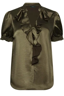 M&Co Womens Khaki Green Frill Satin Blouse><noscript><img width=