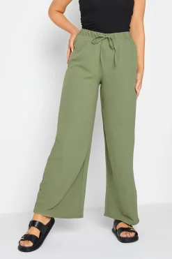 M&Co Womens Khaki Green Crepe Wide Leg Trousers>Women Wide Leg Trousers