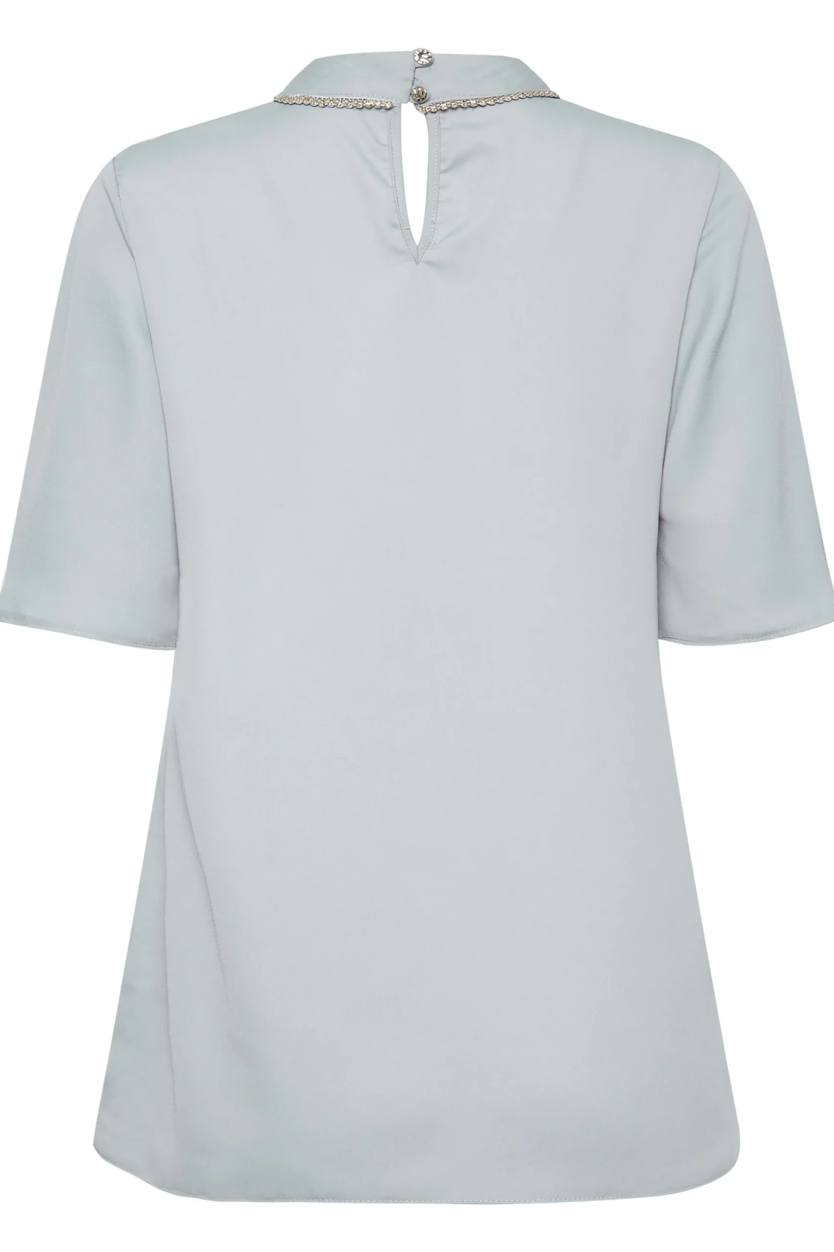 M&Co Womens Light Blue Embellished Neck Keyhole Blouse>Women Short Sleeve Tops