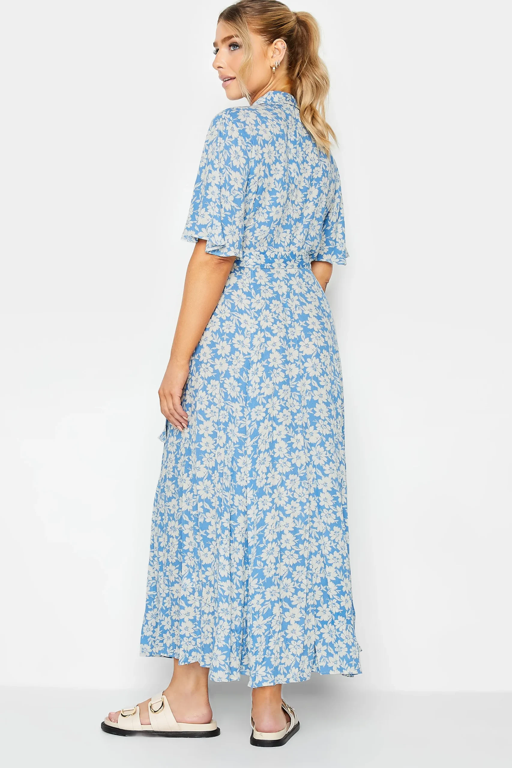 M&Co Womens Light Blue Floral Print Maxi Shirt Dress>Women Shirt Dresses
