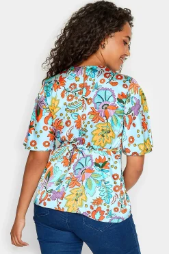 M&Co Womens Light Blue Floral Tie Back Blouse><noscript><img width=