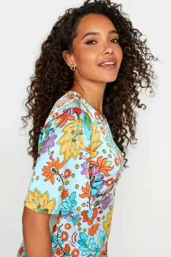 M&Co Womens Light Blue Floral Tie Back Blouse><noscript><img width=