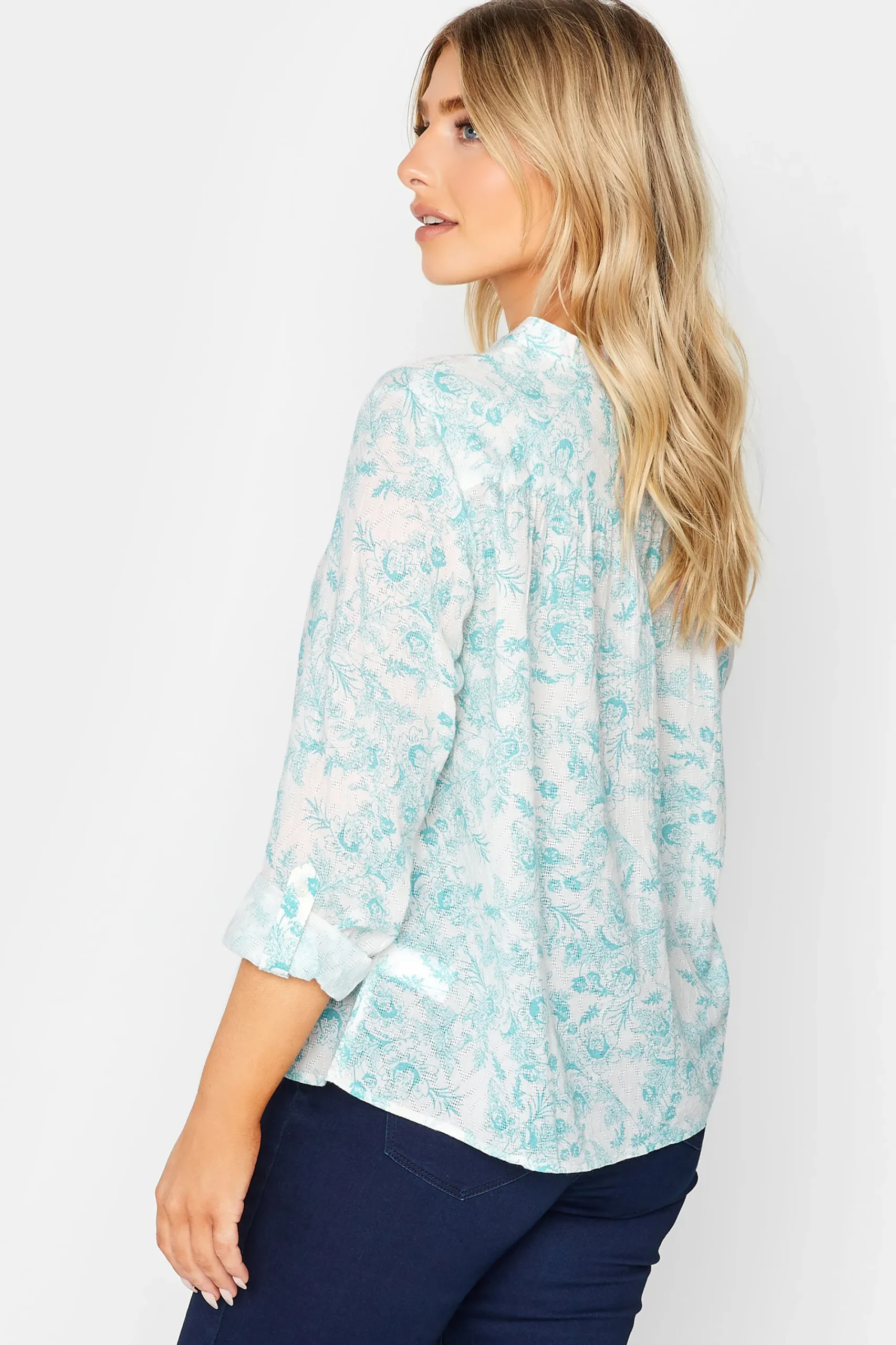 M&Co Womens Light Blue Floral Lace Detail Shirt>Women Shirts