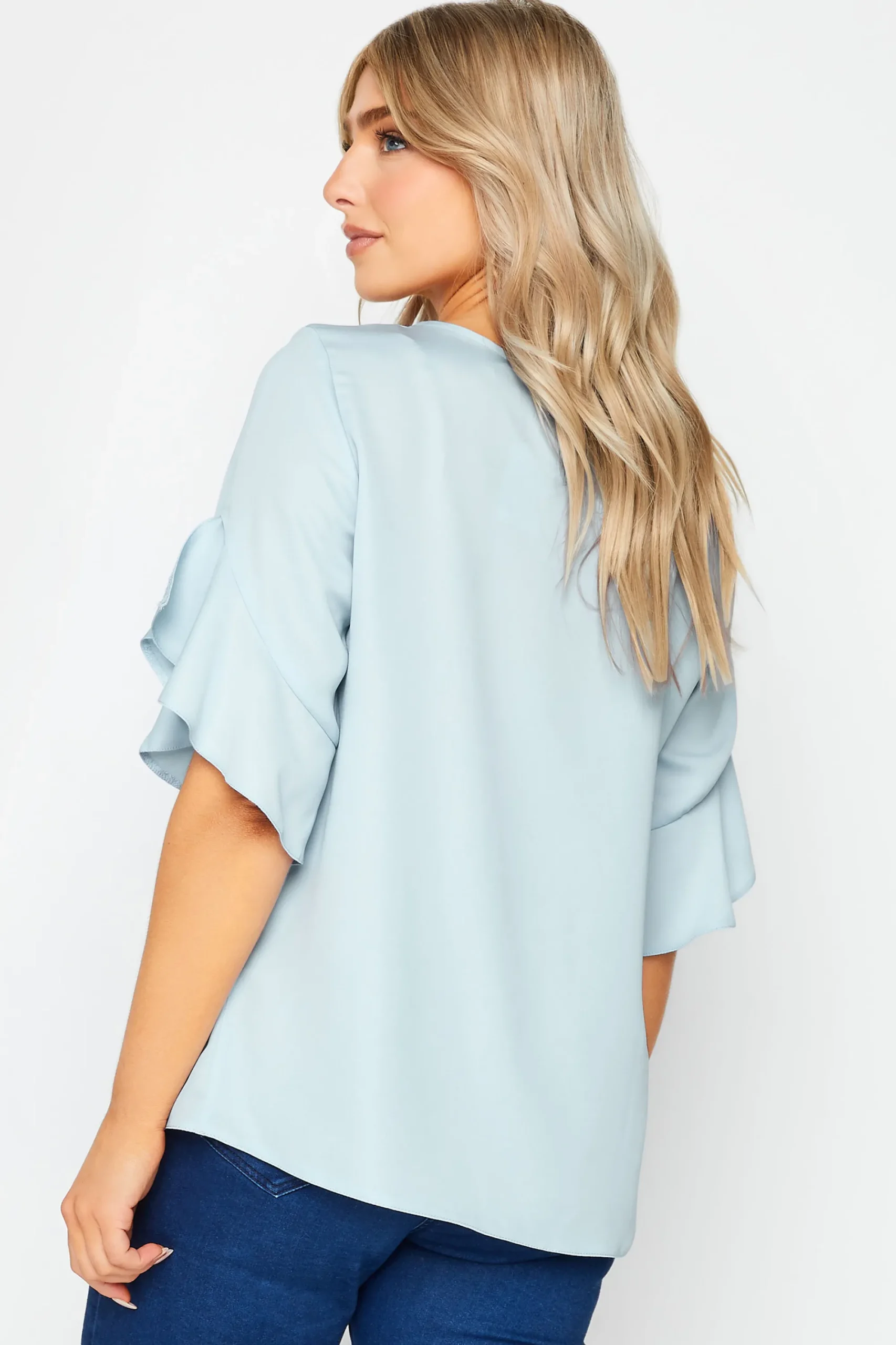 M&Co Womens Light Blue Frill Sleeve Blouse>Women Short Sleeve Tops